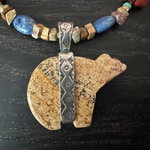 Carolyn Pollack Relios Sterling Silver Jasper Bear Pendant Necklace Southwestern - Picture 6 of 16